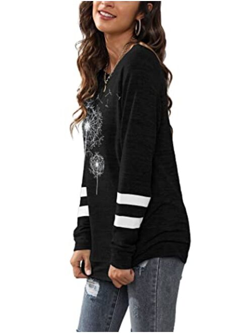 BANGELY Womens Dandelion Sweatshirt Casual Crewneck Loose Pullover Tops Long Sleeve Graphic Tee Shirt