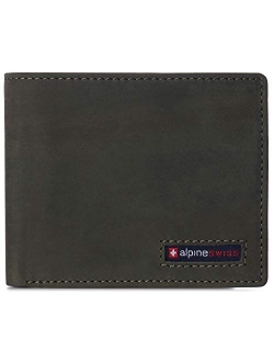 Mens RFID Safe Wallet Bifold Passcase Cowhide Leather Billfold Comes in Gift Box Distressed Brown