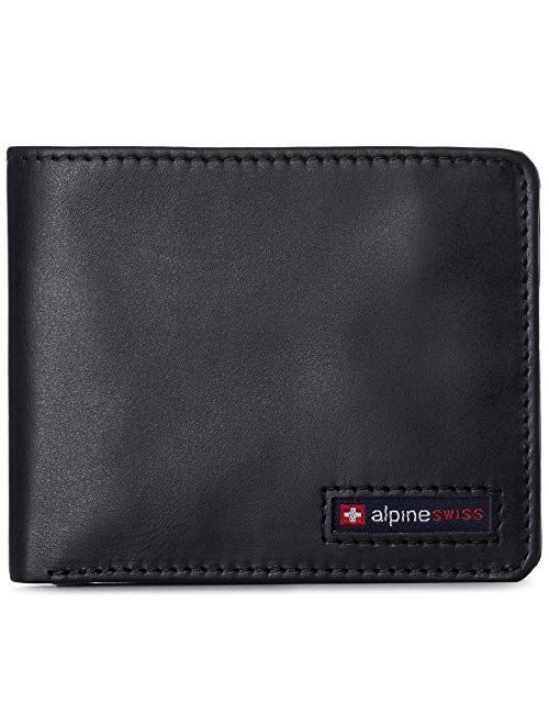 Alpine Swiss Mens RFID Safe Wallet Bifold Passcase Cowhide Leather Billfold Comes in Gift Box Distressed Brown