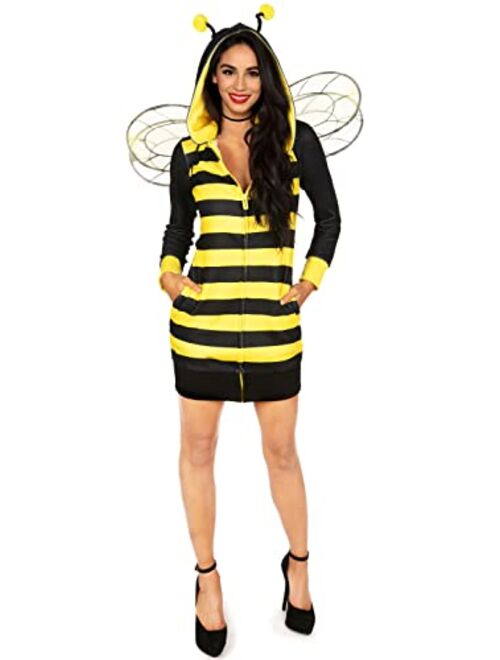 Tipsy Elves Women's Queen Bee Costume Dress - Black and Yellow Insect Halloween Outfit