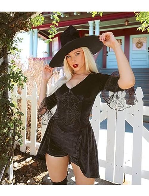 Tipsy Elves Halloween Costumes for Women - Classic Witch Adult Costume Black Bodysuit Women Sexy Costume With Witch Hat