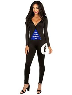 Classic Toy Black Magic Fortune Ball Costume Long Sleeve Bodysuit for Women with Reversible Sequin Message