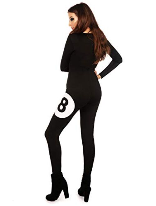 Tipsy Elves Classic Toy Black Magic Fortune Ball Costume Long Sleeve Bodysuit for Women with Reversible Sequin Message