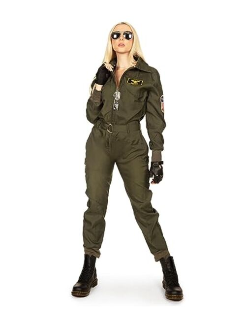 Tipsy Elves' Women's Pilot Costume - Green Military Flight Halloween Jumpsuit