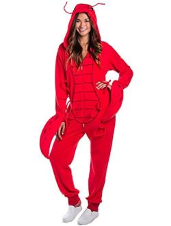 Halloween Womens Lobster Costume - Red Adult Onesie for Women - Adjustable Hood Antenna and Foam Claws