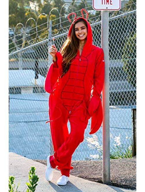 Tipsy Elves Halloween Womens Lobster Costume - Red Adult Onesie for Women - Adjustable Hood Antenna and Foam Claws