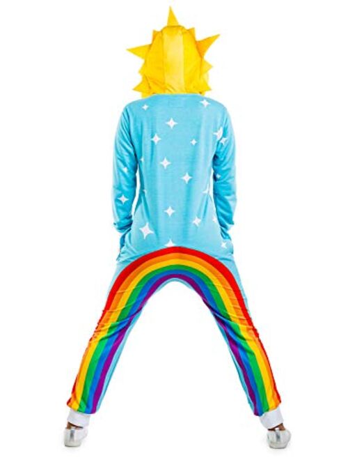 Tipsy Elves Funny Halloween Rainbows Costume Jumpsuit for Women Funny Multicolored Rainbow Power Stance