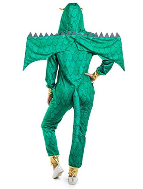 Tipsy Elves Women's Dragon Costume - Green Mythic Monster Halloween Jumpsuit