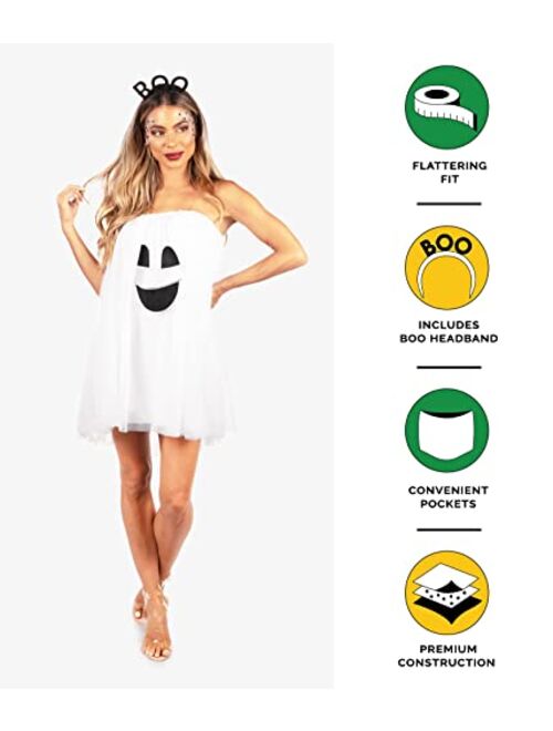 Tipsy Elves Halloween Womens Ghost Costume Dress - Cute White Halloween Outfit For Women - Included Boo Headband