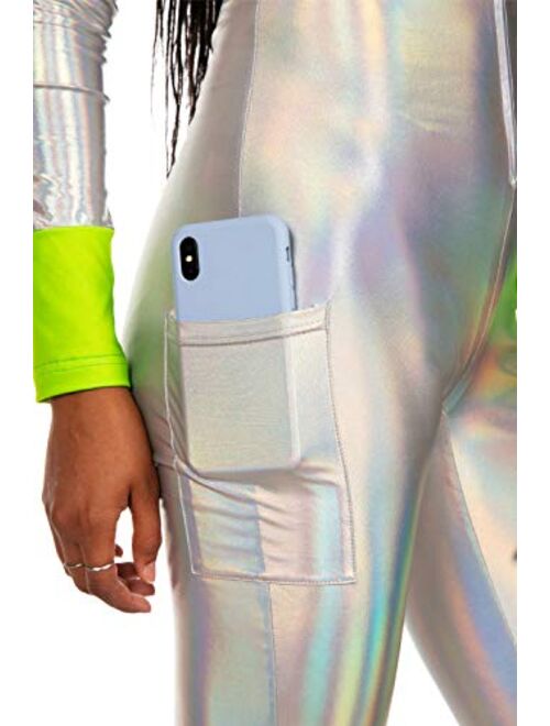 Tipsy Elves Prismatic Metallic Alien Halloween Costume for Women Long Sleeve Bodysuit with Wig and Alien Antennae Headband