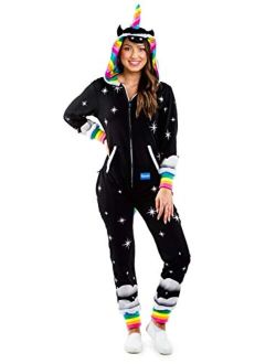 Costume Jumpsuit - Hooded Unicorn Onesie Halloween Costume for Women with Rainbow Tail