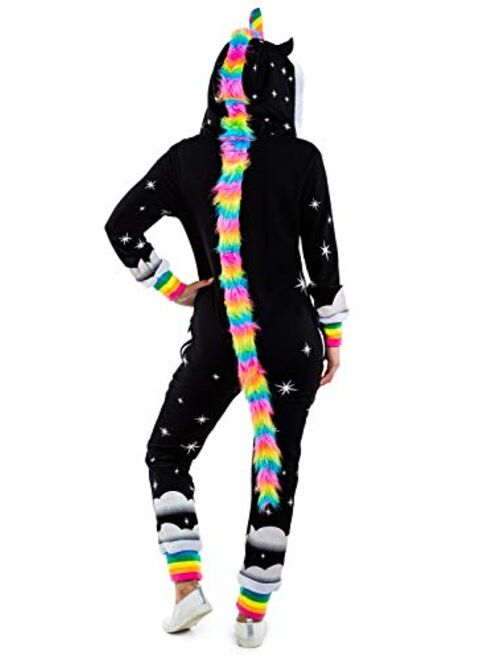 Tipsy Elves Costume Jumpsuit - Hooded Unicorn Onesie Halloween Costume for Women with Rainbow Tail