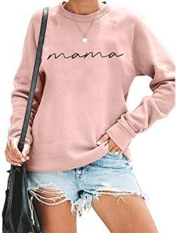 Astanfy Womens Crewneck Sweatshirt Mama Letter Print Long Sleeve Loose Fashion Pullover Top