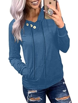 Women's Casual Long Sleeve Hoodies Sweatshirts Drawstring Pullover Tunic Tops With Pockets