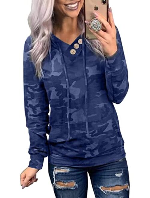 Dokotoo Women's Casual Long Sleeve Hoodies Sweatshirts Drawstring Pullover Tunic Tops With Pockets