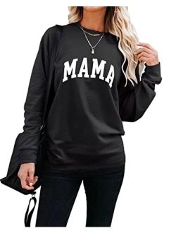 LEEDYA Women Long Sleeve Mama Graphic Shirts Casual Crewneck Sweatshirt Loose Pullover Tops