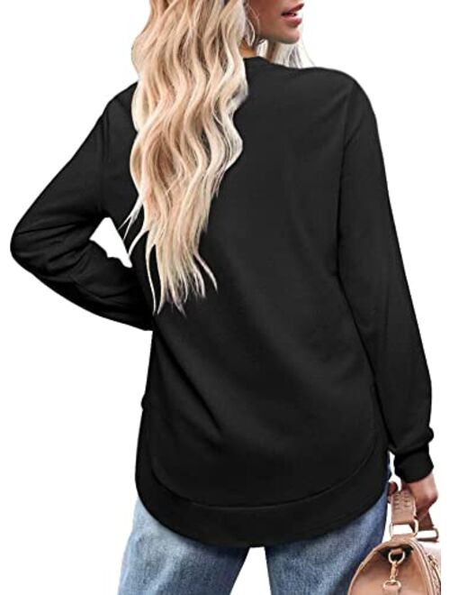 OFEEFAN Womens Sweatshirt Crewneck Long Sleeve Shirts for Women High Low Tops Curved Hem