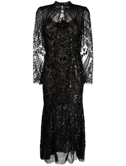 Self-Portrait Paisley sequin-embellished midi dress