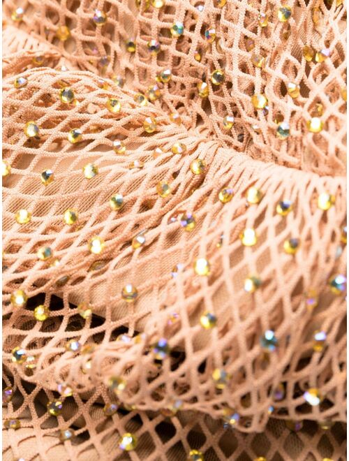 Self-Portrait rhinestone-embellished fishnet one-shoulder dress