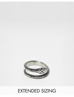 waterproof stainless steel ring with snake design in burnished silver tone