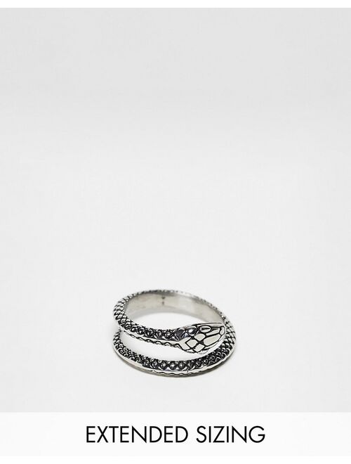 ASOS DESIGN waterproof stainless steel ring with snake design in burnished silver tone