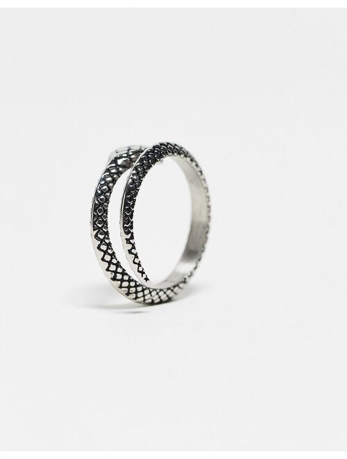 ASOS DESIGN waterproof stainless steel ring with snake design in burnished silver tone