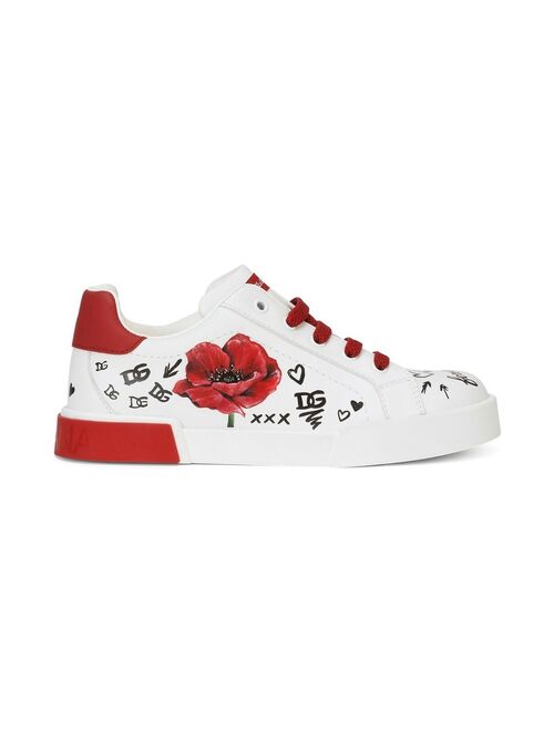 Dolce & Gabbana Kids side poppy-print low-top sneakers