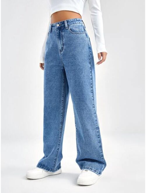 SHEIN EZwear Slant Pocket High Waist Boyfriend Jeans