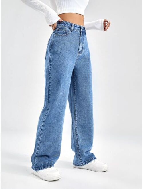 SHEIN EZwear Slant Pocket High Waist Boyfriend Jeans