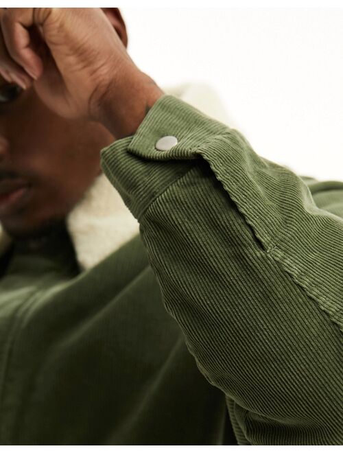 ASOS DESIGN oversized cord bomber jacket with contrast borg collar