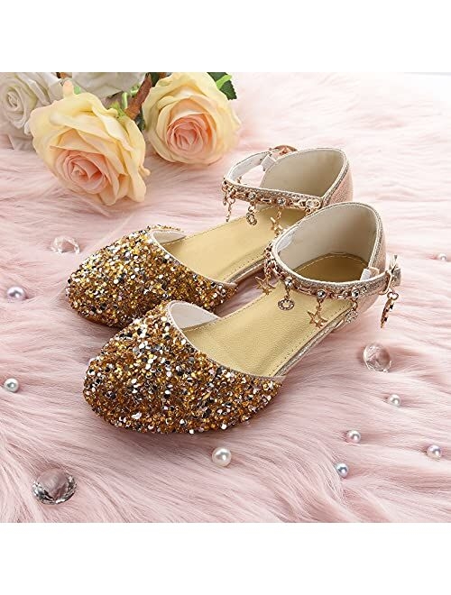 Ohlover Girls Party Glitter Dress Shoes Low Heel Mary Jane Princess Sandals