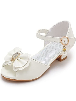 Motasha Girls' Sandals Closed Toe Heels Wedding Party Princess Shoes Sequins Bow for Toddler Little Big Kid