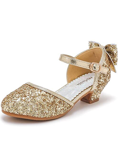Motasha Girls' Sandals Closed Toe Heels Wedding Party Princess Shoes Sequins Bow for Toddler Little Big Kid