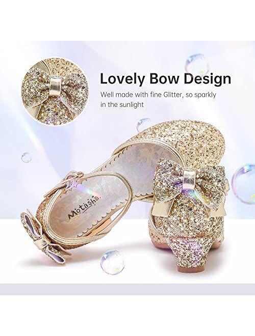 Motasha Girls' Sandals Closed Toe Heels Wedding Party Princess Shoes Sequins Bow for Toddler Little Big Kid