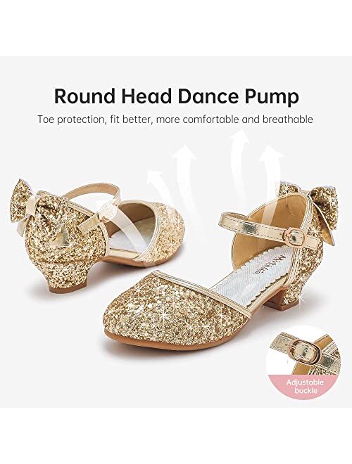 Motasha Girls' Sandals Closed Toe Heels Wedding Party Princess Shoes Sequins Bow for Toddler Little Big Kid