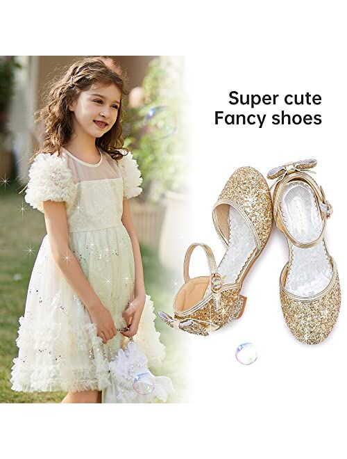 Motasha Girls' Sandals Closed Toe Heels Wedding Party Princess Shoes Sequins Bow for Toddler Little Big Kid