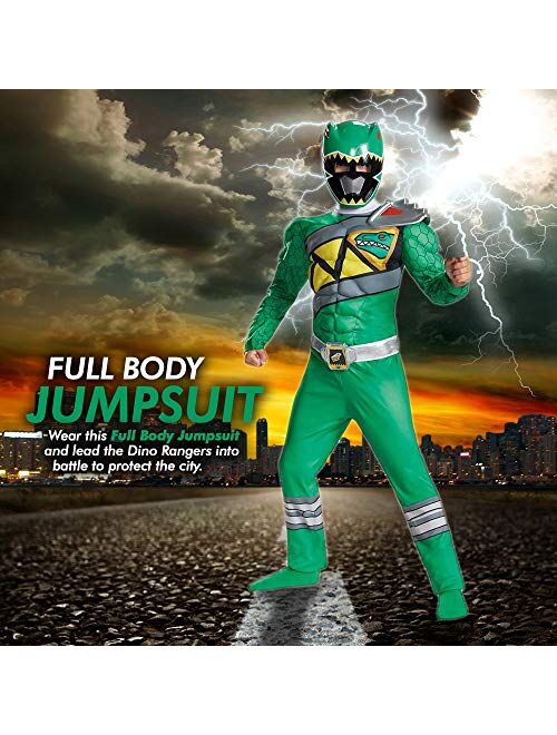 Disguise Green Power Rangers Costume for Kids. Official Licensed Green Ranger Dino Charge Classic Muscle Power Ranger Suit with Mask for Boys & Girls, Small (4-6)