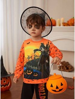 SHEIN Kids EVRYDAY Young Boy Halloween Print Sweatshirt