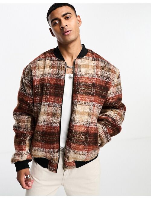 reversible oversized bomber jacket in red check