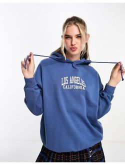 'Los Angeles' varsity back print oversized hoodie in blue