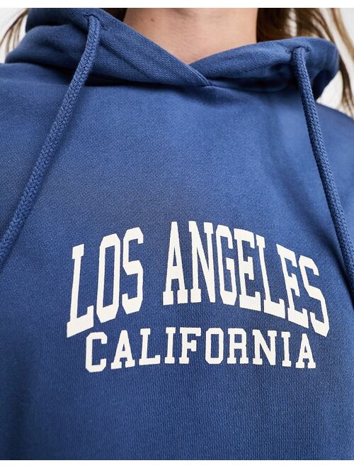 Pull&Bear 'Los Angeles' varsity back print oversized hoodie in blue