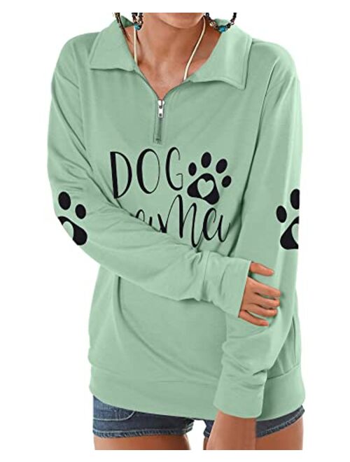 Lotucy Dog Mom Sweatshirts Women Mama Sweatshirts Dog Paw Sweatshirt Long Sleeve Shirt Funny Mom Letter Print Pullover Blouse