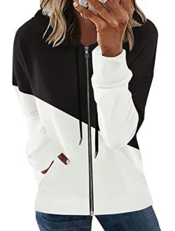 SHEWIN Women's Casual Zip Up Hoodie Jacket Long Sleeve Drawstring Hooded Sweatshirt with Pocket