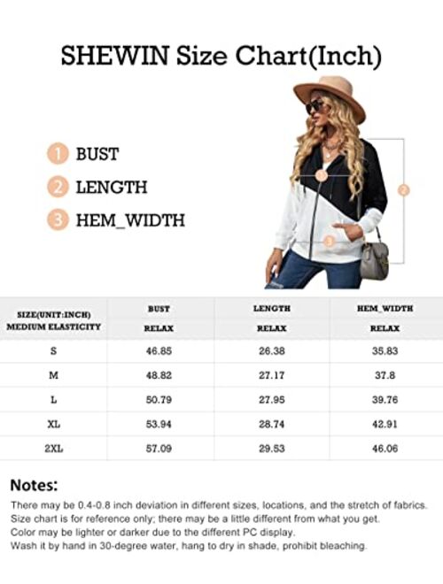 SHEWIN Women's Casual Zip Up Hoodie Jacket Long Sleeve Drawstring Hooded Sweatshirt with Pocket