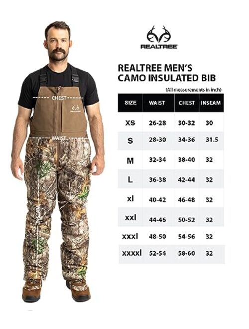 Realtree Men's Edge/Timber Camo Hunting Insulated Waterproof Windproof Breathable Midweight Super Warm Bibs Coveralls