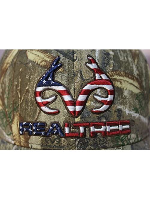 Realtree Patriotic Logo Flag Cap Hat, Classic Precurved, Sweatband, Snapback, Embroidered Antler Logo USA Flag Patch Cap Hat