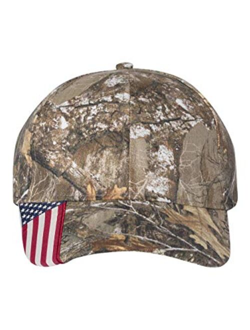 Outdoor Cap Camo Cap with Flag Visor Adjustable Realtree Edge