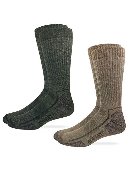 Realtree Mens 60% Merino Wool Full Cushion Seamless Toe Boot Socks 2 Pair Pack