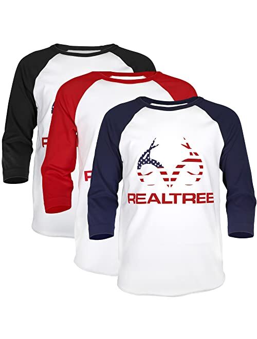 Realtree - Americana Boys 3/4 Sleeve T Shirt (3 Pack) - American Flag Shirt