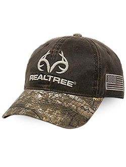 Edge / Weathered Brown Buck Horn And USA Flag Hunting Hat